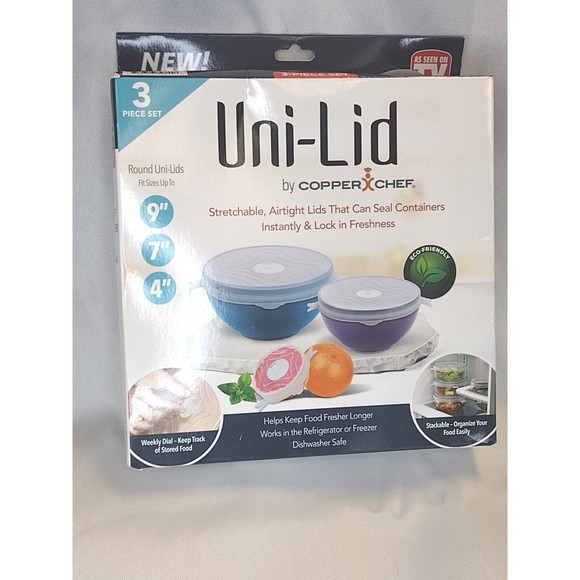 Uni-lid 6 Piece Set by Copper Chef As Seen on TV Unilids Stretchable Sealing Lid - Picture 2 of 5